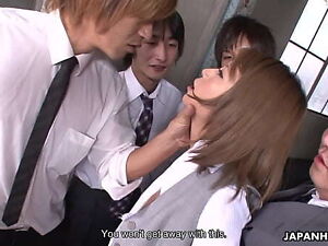 Japanese office lady Sumire Matsu enjoys group sex with colleagues in the office uncensored.